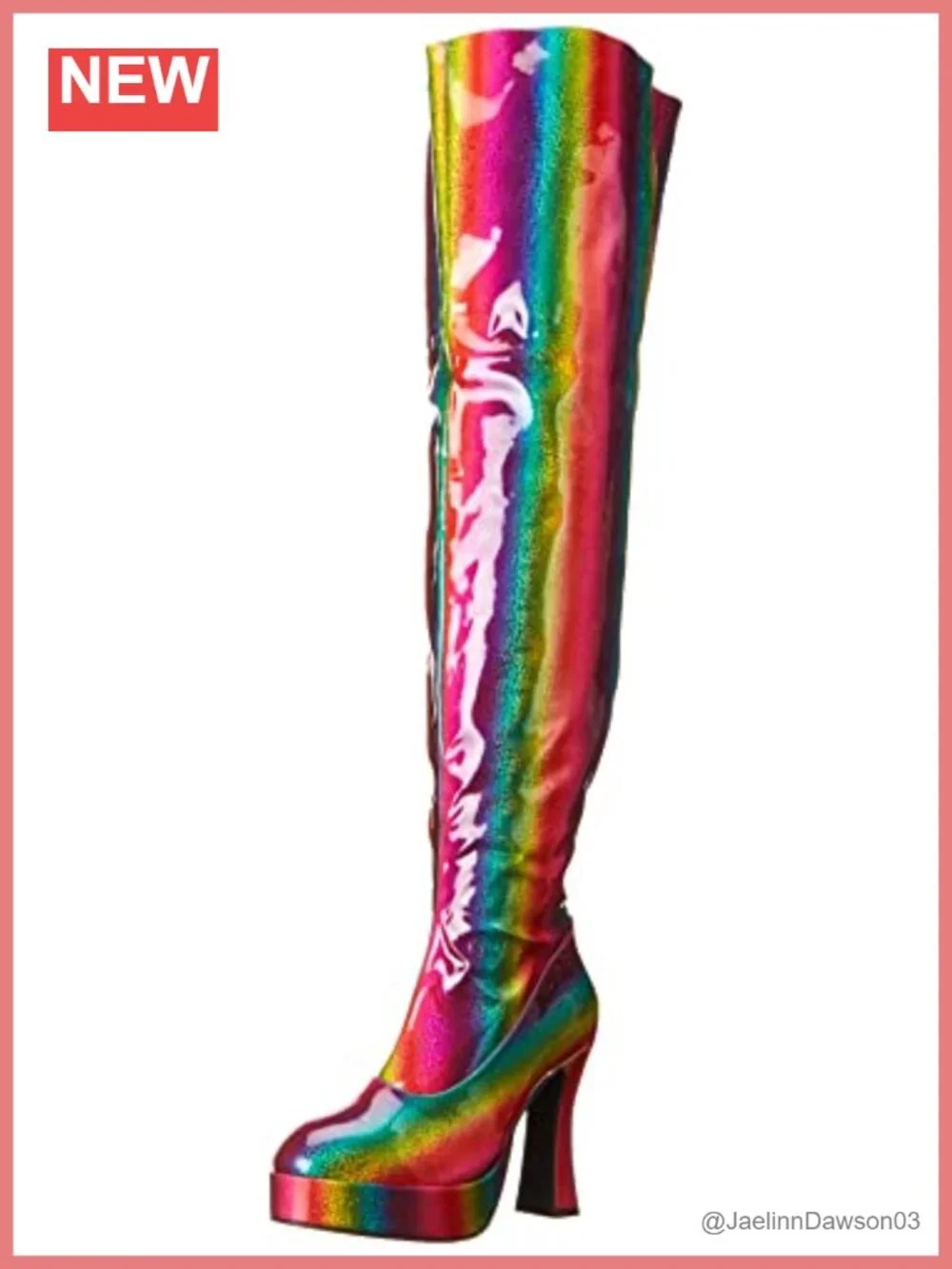 Rainbow Glitter Thigh-High Over-the-Knee Block Heel Boots Zip Up Party